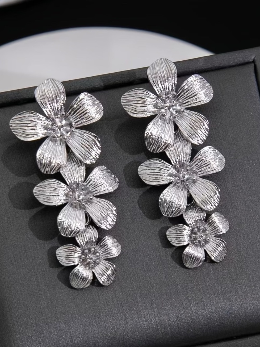 Silver Flower Drop Earrings